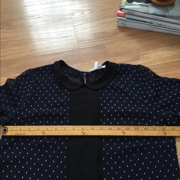 BCBGeneration Navy Sheer Blouse Peter Pan Collar - Picture 8 of 9